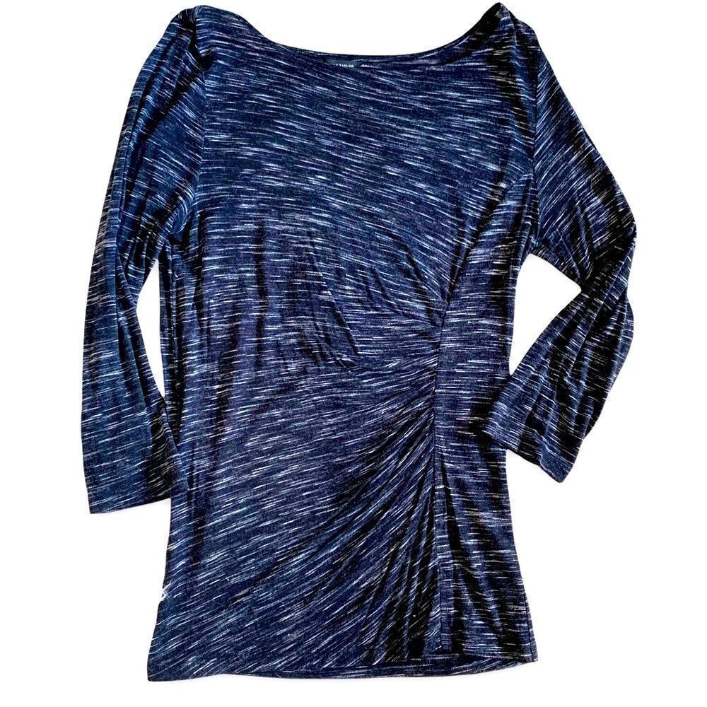 Ann Taylor Shirred Side Black Marled Knit Jersey Top - Size S